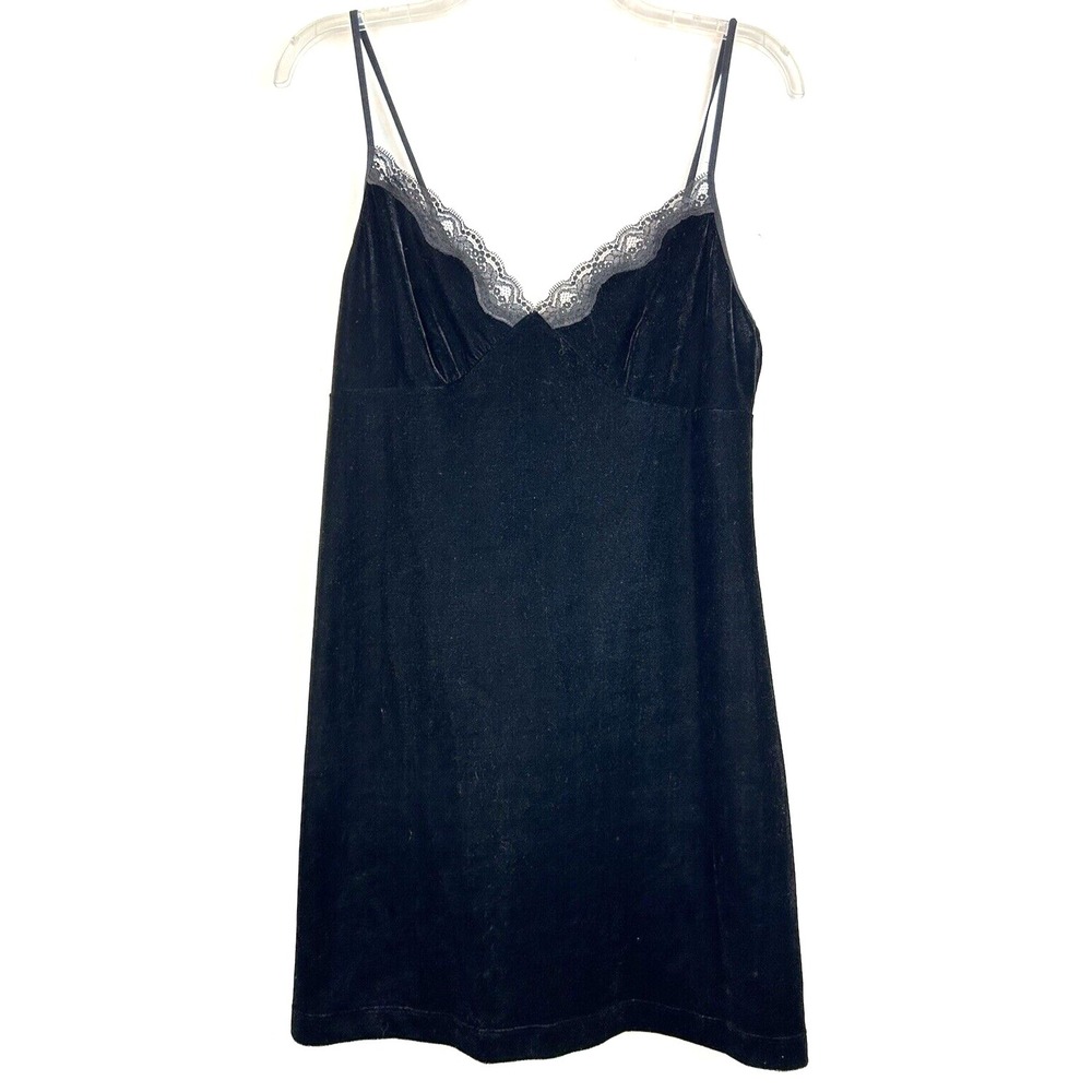 Velour Slip Dress Womens Large Black Babydoll Whimsy Fairy Grunge Goth Nightgown
